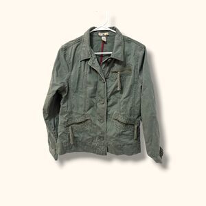 Caribbean Joe Jacket Womens L Utility Button Front Green Cotton Zip Pockets